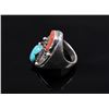 Image 5 : Navajo Silver Turquoise and Coral Ring