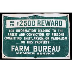 Farm Bureau Information Reward Metal Sign