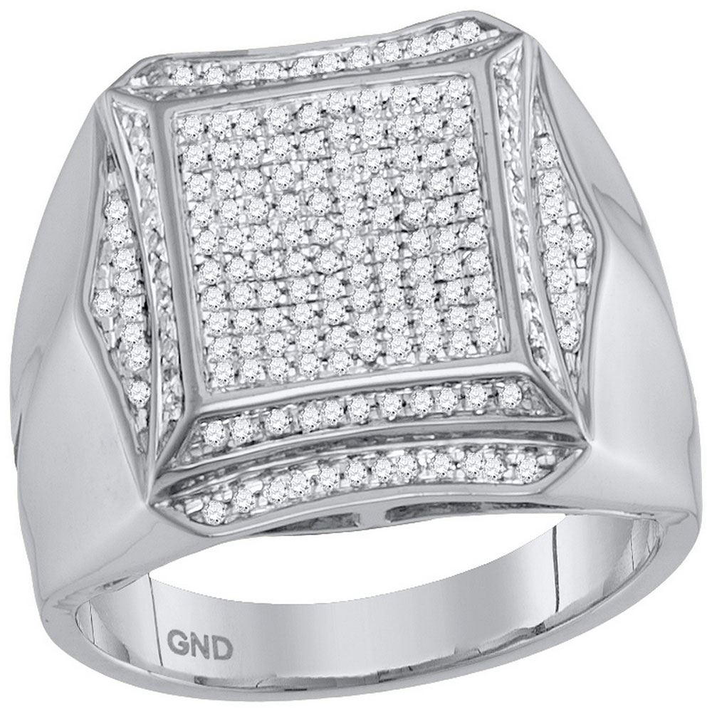 0.50 CTW Mens Prong-set Diamond Square Cluster Ring 10KT White Gold