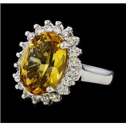 5.37 ctw Citrine Quartz  and Diamond Ring - 14KT White  Gold