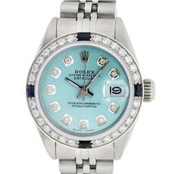 Rolex Ladies Stainless Steel Ice Blue Diamond & Sapphire Datejust Wristwatch