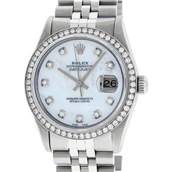 Rolex Mens Stainless Steel Mother Of Pearl Diamond 36MM Datejust Wristwatch