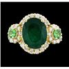 Image 2 : 4.24 ctw Emerald, Tsavorite and Diamond Ring - 14KT Yellow Gold