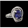 Image 1 : 4.60 ctw Tanzanite and Diamond Ring - 18KT White Gold