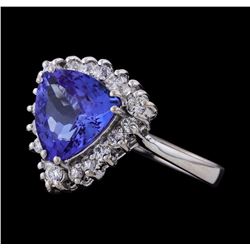 3.03 ctw Tanzanite and Diamond Ring - 14KT White Gold