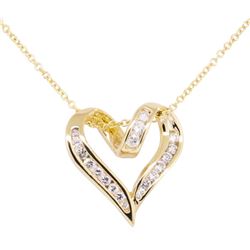 0.50 ctw Diamond Heart Shaped Pendant with Chain - 14KT Yellow Gold