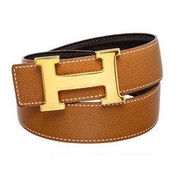 Hermes Tan Leather Reversible Constance H Belt 60