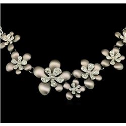 Flower Hand Painted Necklace - Rhodium Plated