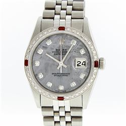 Rolex Mens Stainless Steel Meteorite Diamond And Ruby Datejust Wristwatch