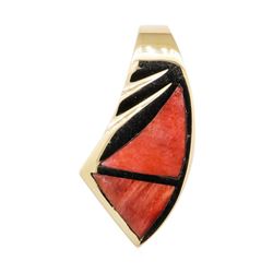 Inlaid Orange Agate Pendant - 14KT Yellow Gold