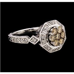 0.92 ctw Brown and White Diamond Ring - 14KT White Gold