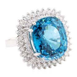 23.50 ctw Blue Zircon And Diamond Ring - 14KT White Gold