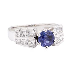 0.85 ctw Sapphire and Diamond Ring - 14KT White Gold