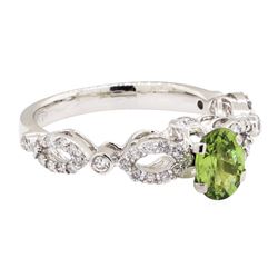 1.24 ctw Demantoid Garnet And Diamond Ring - 14KT White Gold