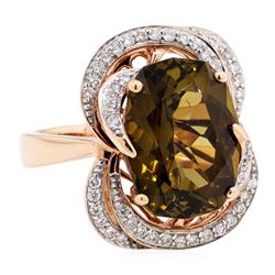 8.80 ctwGolden Tourmaline And Diamond Ring - 14KT Rose Gold