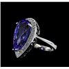 Image 1 : 11.34 ctw Tanzanite and Diamond Ring - 14KT White Gold