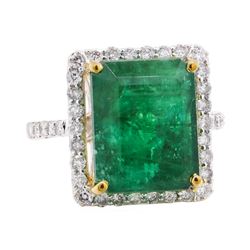 10.80 ctw Emerald and Diamond Ring - 14KT White and Yellow Gold