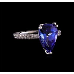 4.05 ctw Tanzanite and Diamond Ring - 14KT White Gold