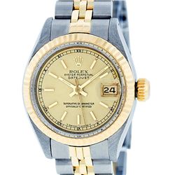 Rolex Ladies 2 Tone 14K Yellow Gold & Stainless Steel Champagne Index Datejust W