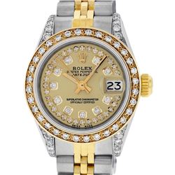 Rolex Ladies 2 Tone 14K Champagne Diamond Lugs Datejust Wristwatch