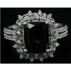 3.35 ctw Green Tourmaline and Diamond Ring - 14KT White Gold