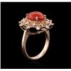 Image 3 : 14KT Rose Gold 2.82 ctw Coral and Diamond Ring