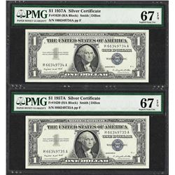 Lot of (2) Consecutive 1957A $1 Silver Certificate Notes PMG Superb Gem Unc 67EP