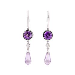 3.55 ctw Amethyst and White Sapphire Earrings - 10KT White Gold