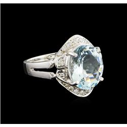 3.85 ctw Aquamarine and Diamond Ring - 14KT White Gold