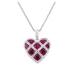 2.65 ctw Lab-Grown Ruby and Diamond Pendant with Chain - 14KT White Gold