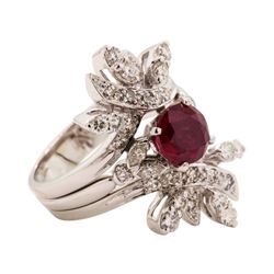 2.04 ctw Ruby and Diamond Ring - Platinum & 14KT White Gold