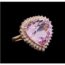 24.70 ctw Kunzite and Diamond Ring - 14KT Rose Gold