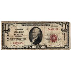 1929 $10 Seattle WA National Currency Note Charter #12153