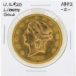 1892-S $20 Liberty Double Eagle Gold Coin