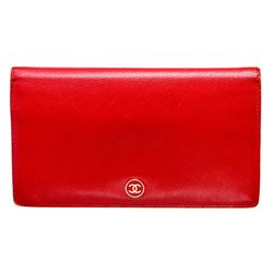 Chanel Red Leather CC Long Wallet