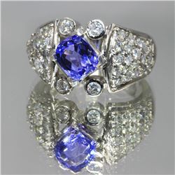 2.50 ctw Tanzanite and Diamond Ring - 14KT White Gold