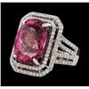 Image 1 : 16.15 ctw Pink Tourmaline and Diamond Ring - 14KT White Gold