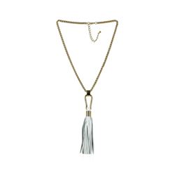 Leather Tassel Hook Pendant Necklace - Gold Plated