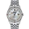 Image 2 : Rolex Mens SS MOP Diamond Lugs & Ruby Channel Set Diamond Datejust Wristwatch