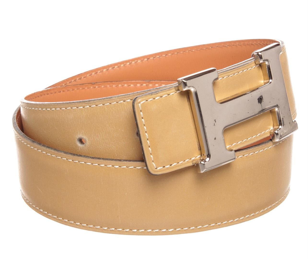 Hermes Beige Leather Reversible Constance H Palladium Belt 70