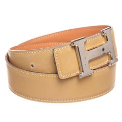 Hermes Beige Leather Reversible Constance H Palladium Belt 70