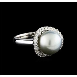 0.40 ctw Pearl and Diamond Ring - 14KT White Gold