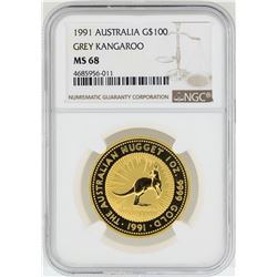 1991 $100 Australia Grey Kangaroo Gold Coin NGC MS68