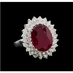 GIA Cert 6.53 ctw Ruby and Diamond Ring - 14KT White Gold