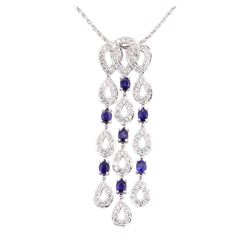 3.85 ctw Sapphire And Diamond Pendant And Chain - 14-18KT White Gold