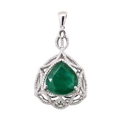 11.38 ctw Emerald and Diamond Pendant - 14KT White Gold