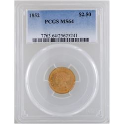 1852 $2 1/2 Liberty Head Quarter Eagle Gold Coin PCGS MS64