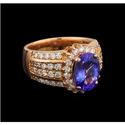 14KT Rose Gold 3.75 ctw Tanzanite and Diamond Ring