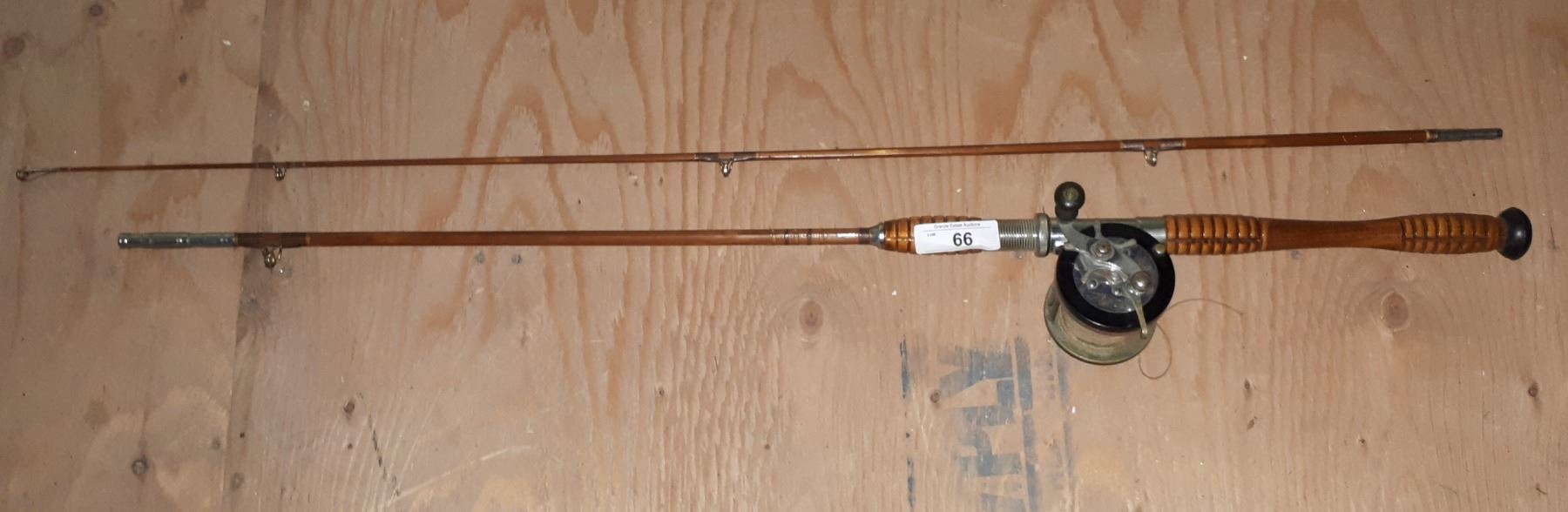 VINTAGE WOOD FISHING ROD AND REEL