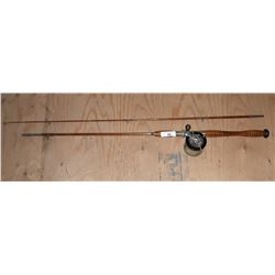 VINTAGE WOOD FISHING ROD AND REEL